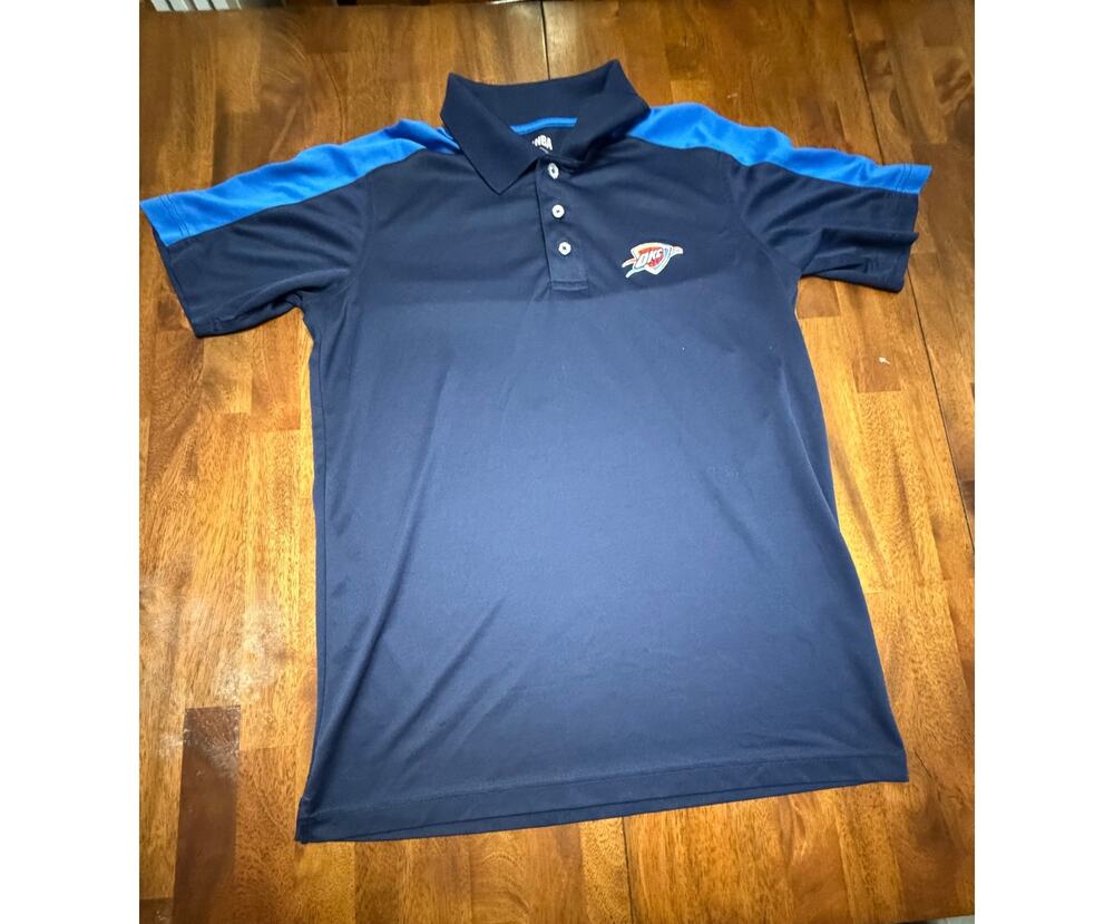 Oklahoma City Thunder Polo Shirt Mens Medium NBA Navy Blue Performance Golf